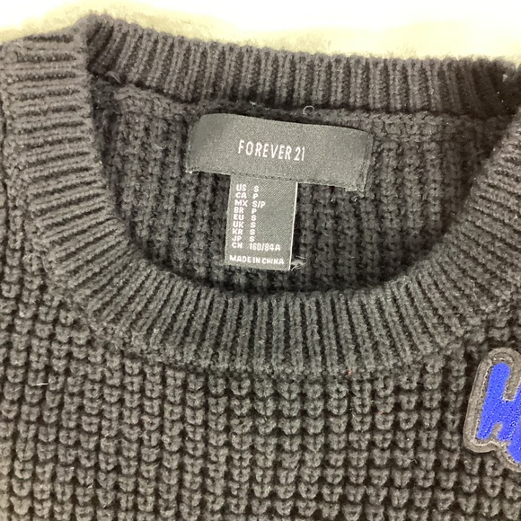 Forever 21 Black Knit Sweater Size Small Rainbow Hamburger Fries Moon Patches - Picture 8 of 9